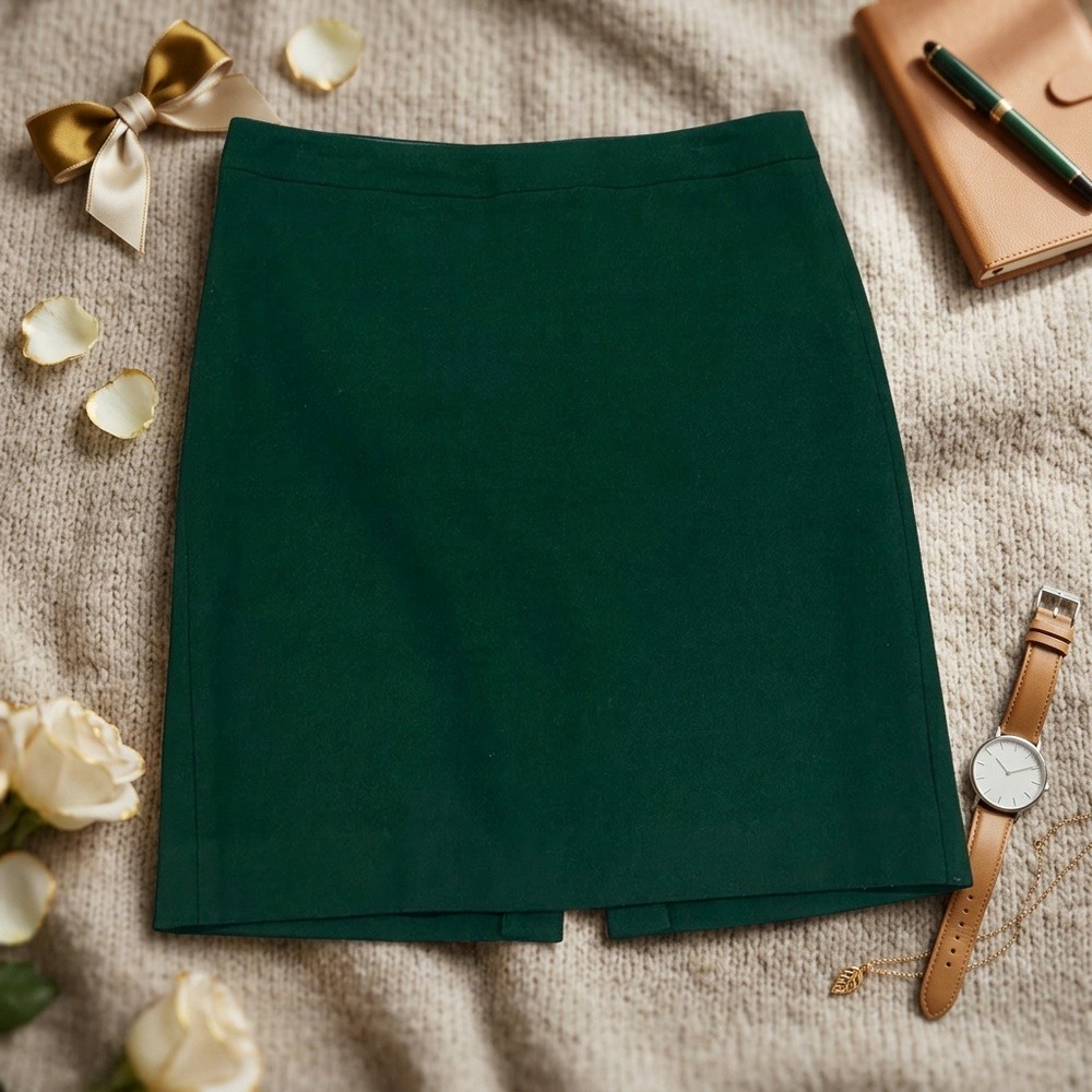 J. Crew The Pencil Skirt Womens Size 10 Green Wool Blend Lined Knee Length